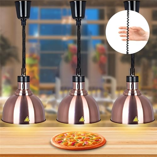 Aocay Wärmelampe Küche Gastro, Hängende Speisenwärmer Lampe Einziehbar | 19 cm/25 cm Wärmelampen für Speisen, 250W Lebensmittel Wärmelampe Buffet für Küche und Hotels