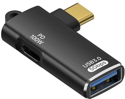 USB C to USB Adaptor - Right Angle USBC to A Converter with 100w PD Fast Charging, 5Gbps USB-C OTG Adapter Compatible for Fire TV Stick HD iPhone 15 / 16 Pro Max & MacBook & Android & More, Black