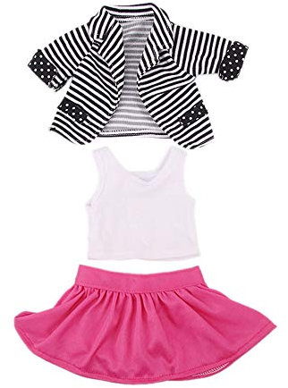 Codulu 18 Zoll amerikanische Puppenkleidung-Gestreifte Jacke Hosenträger Rock Freizeitkleider Puppenzubehör 43-46cm Puppen-3 Teile/Set