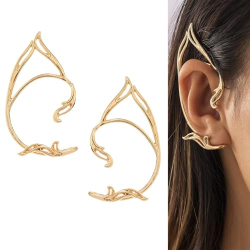 SGERUFZ 2 Paar Ear Cuff Elfen Ohrringe für Damen Elfenohren Catwoman Ohrschmuck Elf Ears Elfen Ohren Elfenohren Schmuck für Elben Kostüm Feenkostüme Frauen Cosplay Kostüm