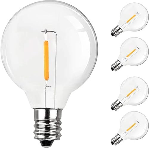Ampoule G40 24V, E12 Ampoule 5 pcs/pack, 2500K, Dimmable, 1W (Convient uniquement aux guirlandes lumineuses 24 V, ne convient pas aux Guirlande Guinguette 230 V et aux guirlandes lumineuses solaires)