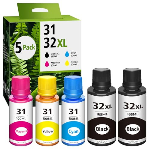 32xl Black Ink Bottle 31 Ink Smart Tank 5101 6001 5000 7602 7301 Ink Refill Compatible for HP 31 Ink Bottles Set for Ink 31 and 32xl Compatible for HP Smart Tank Ink 5101 6001 651 5102 7002 5000 7001