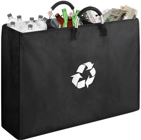 Yiomxhi Cubo Basura Reciclaje con 3 Compartimentos, 96L Bolsa Clasificadora Plegable para Vidrio Papel Plástico, Sistema de Separación de Residuos para Cocina Hogar, Negro