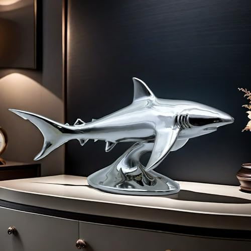 Haifischstatue, galvanisiert, dekorative Skulptur, Kunstharz, Sammlerstück, Geschenke für Hai-Liebhaber, Büro, Heimdekoration, Schreibtischzubehör, Dekoration, Tischfiguren, Outdoor-Dekoration, 30 cm