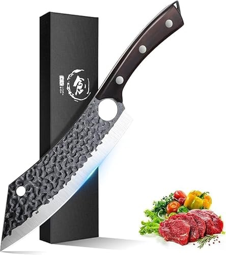 Purple Dragon Chef Knife Hand Forged Kitchen Knife, High Carbon Steel with Full Tang Wooden Handle for Home Kitchen Cooking