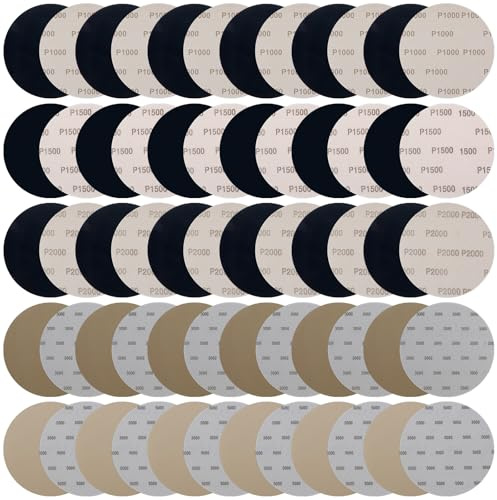 6 Inch 60PCS Sanding Discs Hook and Loop, 1000/1500/ 2000/3000/ 5000 Grit Sandpaper, Wet Dry Sanding Paper, Sandpaper Silicon-Carbide for Sanding Grinder Polishing, Automotive Wood Metal Polishing