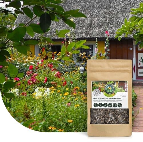 Englischer Cottage-Garten Blumenmischung | 250 g - 125 m2 | Blumenwiese samen einjährig und mehrjährig | 40 Wildblumenarten | Wuchshöhe: 15 bis 150 cm | Wildblumen-Samen für Bienen und Hummeln