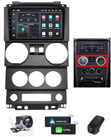 ZZPHKK Android 14 Autoradio für Jeep Wrangler 3 JK 2008-2010, 9,5 Zoll 2K Touchscreen 2din Autoradio mit Carplay Android Auto Lenkradsteuerung HiFi DSP FM/RDS Bluetooth+Rückfahrkamera DVR(B,M150CP)