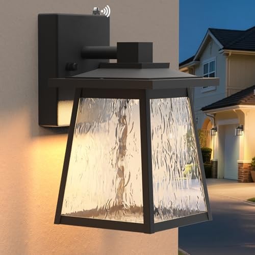 Wondlumi Außenlampe mit Dämmerungssensor 10W 3CCT IP44 Glas Schwarz 1er | Wandleuchte Aussen Dämmerungssensor SMD LED Außenlampe Modern 3000K 4000K 6000K 800lm 230V Flur Eingangsbereich Terrasse Hof