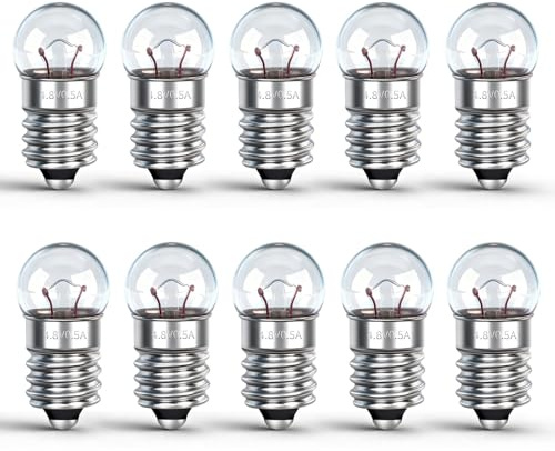 Caldarax 10 Stück Kugellampe E10 DC 4.8V, 0.5A, Warmweiß 3000K, E10 Glühlampe Glühbirne Miniatur Schraubfuß, Ersatzlampe für Elektrische Experiment, Taschenlampen, Krippenbeleuchtung, Warnleuchte