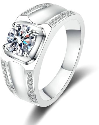 Daesar Diamant Ring Herren Platin 950, Trauringe mit Diamant 1ct Siegelring Verlobungsringe Memoir Hochzeit Ringe Männer Gr.58 (18.5)