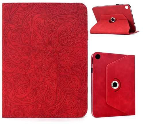 ONETHEFUL Rotierende Hülle für Samsung Galaxy Tab A11 Plus 2025 /A9 Plus 2023 & A11+/A9+ 11 Zoll - PU Leder Tablet Case 360 Grad mit Standfunktion, Kartenfächern & Stifthülle | Rot
