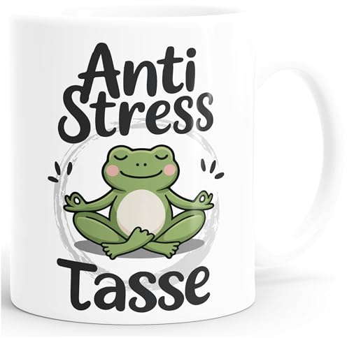 MoonWorks Tasse Spruch Bürotasse Anti-Stress Tasse Yoga-Frosch Geschenkidee Kollegen lustige Kaffeebecher Weiss standard