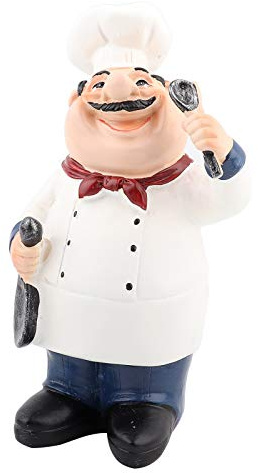 LetCart Chef Resin Figurine Vintage Country Happy Chef Handmade Statue Tabletop Decor for Kitchen Restaurant Cafe Home Resin Material Colorful Design (71110-04 Koch mit Löffel)