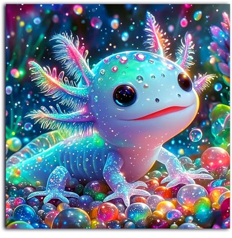 YarnWhimsy Diamond Painting Erwachsene Axolotl - Tier, 35x35 cm, ungerahmt | Diamant Painting Bilder, 5D Runde Steine Daiments Painting Set Salamander, Kreatives Bastelset für Heimdekoration, Geschenk