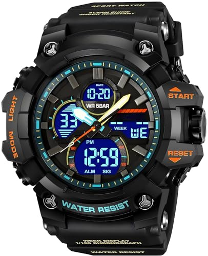 findtime Militäruhr für Herren Robuste Outdoor Digitale Analoge Sportuhren mit Doppelzeit Alarm 12/24H Datum Woche Anzeige Stoppuhr Weiß