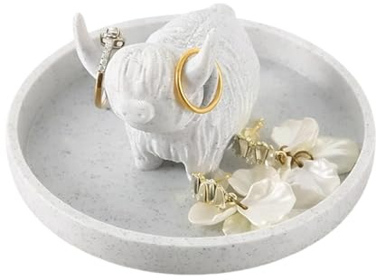 YREYBN Highland Cow Ring Holder, Bohemian Jewellery Dish and Trinket Tray, Decorative Ring Plate for Organised Storage, Single Piece Ring Dish with Highland Cow Design