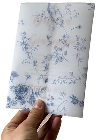 20 blaue, blumengemusterte Pergamenthüllen for Einladungen – gefaltete, botanisch bedruckte, durchscheinende Papierhüllen for 5x7-Zoll-Hochzeitskarten Für Hochzeit