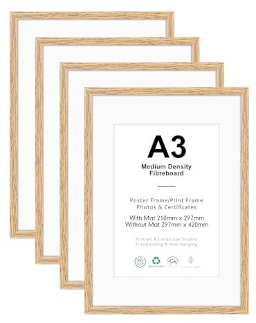 ATOBART 4er Pack Bilderrahmen A3 MDF Holz Natur 29,7x42cm | Picture Frame Holz Natur für Fotos, Bilder, Poster