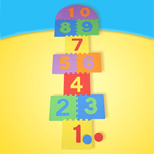 Fabater Children Hopscotch Mat Game - Soft EVA Foam Interlocking Tiles for Indoor Outdoor Garden Family Fun, 10-Piece Set with 4 Marker Discs (Colorful)