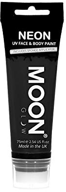 Moon Glow Pintura facial y corporal UV neón de gran tamaño con aplicador de esponja Negro 75 ml (Paquete de 1)
