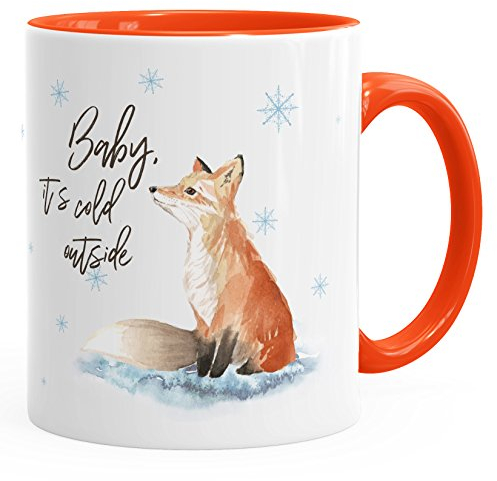 Tasse Weihnachten Baby it`s cold outside Spruch Fuchs Winter Schnee Fox Weihnachtsbecher Weihnachtstasse Autiga® orange unisize