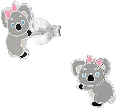 Monkimau Mädchen Ohrringe Koala Ohrstecker aus 925 Sterling Silver echt Silber mit Schleife