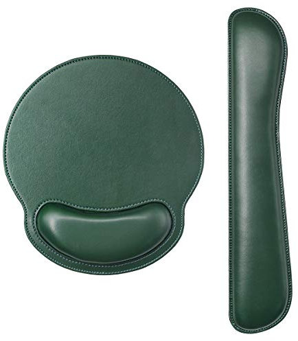 RICHEN Ergonomic PU Leather Keyboard Wrist Rest and Mouse Pad with Wrist Support, Memory Foam Set for Computer/Laptop,Gaming and Office, Comfortable for Easy Typing & Pain Relief (Dark Green)