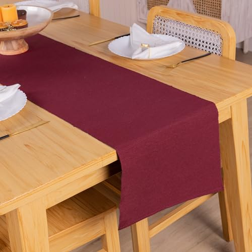 Tischläufer für 6-Sitzer Esszimmer Tibetanrot Poly-Baumwolle 33 x 183 cm Gewebt Gerippt Dekorative Tischdecke für Weihnachten Party Hochzeit Zuhause Outdoor