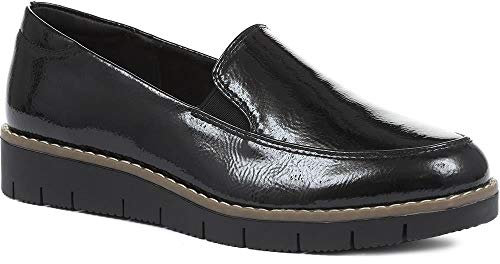Pavers Women's Patent Loafers in Black with Cushioned Footbed - Low Wedge Heel - Perfect Day to Day Elegance with Lasting Comfort - Size UK 7 / EU 40