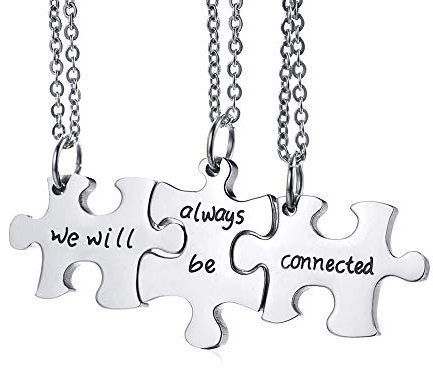XUANPAI Puzzle Necklace, 4 Piece Jigsaw Pendants for Women Men Personalized Couple Necklaces Lover Family Best Friend Forever Friendship Custom Stainless Steel Jewellery Birthday Love Gift Silver