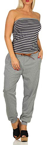 Malito Damen Einteiler gestreift | Overall mit Gürtel | Jumpsuit im Marine Look - Playsuit - Romper 9610 (grau)