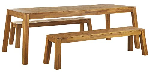 Beliani Gartenmöbel Set Akazienholz Hellbraun Esstisch 210x90 cm mit 2 Bänken Livorno