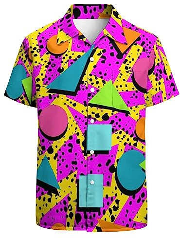 80er Jahre Hemden für Herren 90er Jahre Hemden 80er 90er Jahre Hawaiihemd Lustiges Sommer 90er Jahre Party Shirt Retro Button Up Shirt 80er Jahre Herren Kleidung, Retro 80er 90er Memphis1, L
