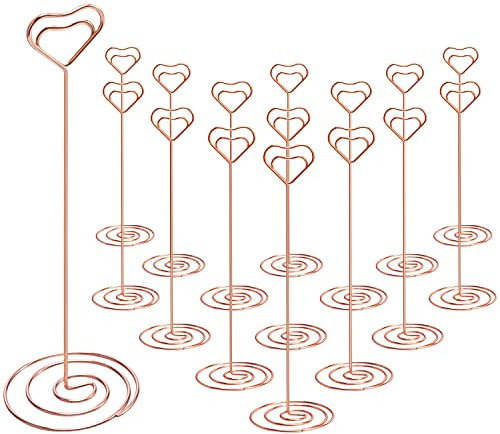 IMAMIN 16pcs Place Card Holders, 8.75 Inches Tall Table Number Holders, Rose Gold Picture Holder for Tables with Heart Shaped Clip Memo Photo Stand for Wedding Party Birthday Table Sign