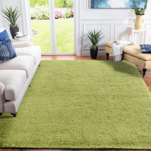 XSIVOD Alfombras ultra suaves de lujo mullidas para sala de estar, alfombra moderna para decoración del hogar, ideal para dormitorio, guardería, habitación de los niños, 4 x 6 pies, verde