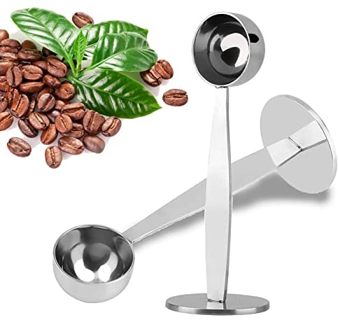 Coffee Scoop and Tamper,2 Pack Coffee Scoop Stainless Steel Measuring and Tamping Coffee Bean 15 ml,2 in 1 Dual Purpose Espresso Scoop for Cafe Shop, Home, Kitchen, Office (Silver)