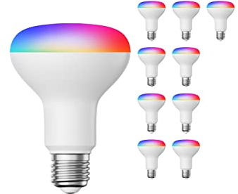 ledscom.de 10 Stück E27 LED RGB Leuchtmittel, R80, warmweiß - kaltweiß (2700-6300 K), 9,9 W, 950lm, Smart Home, WLAN, Alexa, matt