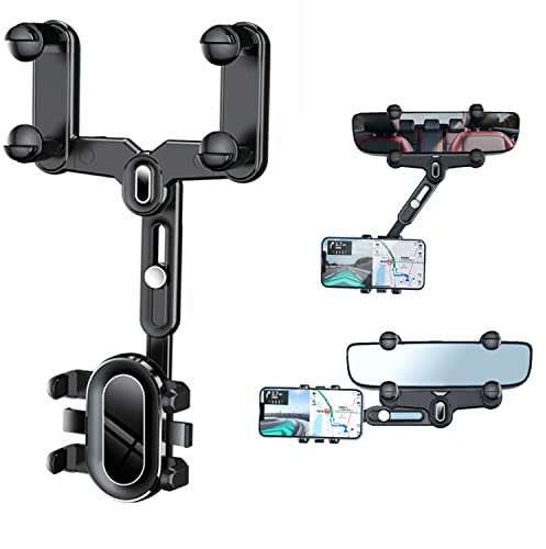 Soporte para teléfono con Espejo retrovisor, Soporte para navegador Ajustable, Soporte Universal para teléfono móvil para automóvil Giratorio y retráctil de 360 °