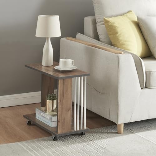 [en.casa] Couchtisch Haarby Beistelltisch mit Rollen Tisch Regal schmal Eiche rechteckig Wohnzimmer Nischenregal