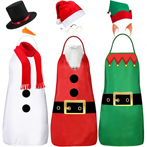 3er-Set Weihnachtsschürze und Mütze, Weihnachtsfeier-Kostüm, Elfe, Schneemann, Weihnachtsmann, Cosplay-Kostüm, Kit mit Elfenohren, Weihnachtsmann, Bärt, Schneemann, Hut für Erwachsene, Küche,
