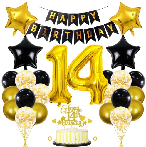14 Geburtstag Deko Junge Mädchen Luftballon 14.geburtstag Deko Schwarz Gold Geburtstagsdeko 14 Jahre Mann 14 Luftballon Gold 14 Jahre Geburtstagdeko Mann Deko 14 Geburtstag Mädchen Junge Luftballons