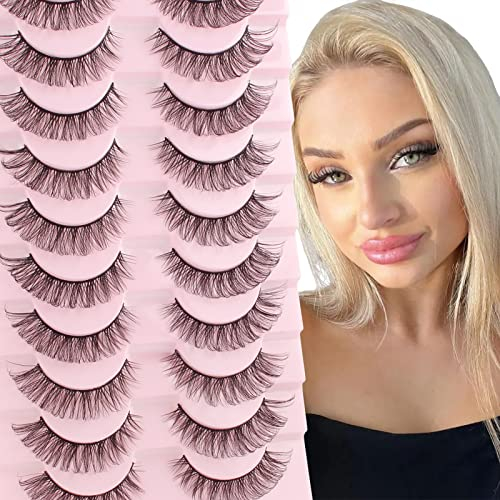 Parriparri Ciglia Finte Naturali russian strip lashes Cat Eye 3D russe Ciglia Finte Wispy Fake Lashes Mink Dall'Aspetto Naturale False Eyelashes (10 Paia)