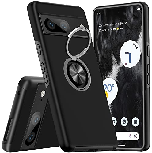 KRAFTCARE Hülle für Google Pixel 7, Handyhülle mit Eingebetteter 360° Grad Ring, Magnetische Schutzhülle TPU Stoßfest Cover Case für Google Pixel 7,Schwarz
