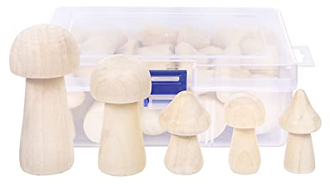KTHZI Wooden Mushrooms & Peg Dolls, 24pcs Unfinished Wooden Figures for DIY, Painting & Decoration
