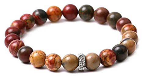 OZ Jewels Picasso-Jaspis-Naturstein-Armband - Heilender Glücksbringer Armreif mit 8mm Perlen - Elastischer, dehnbarer Schmuck für Frauen und Männer, Einheitsgröße
