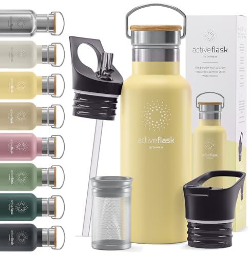 Stainless Steel Water Bottle with Straw, Infuser & 3 Lids: 1 & 0,5L Leak-Proof Vacuum Insulated ACTIVE FLASK Drinking Bottles Hot Cold: Double Walled Outdoor Drink Thermo Mug Tea Coffee Sport Gym Bike