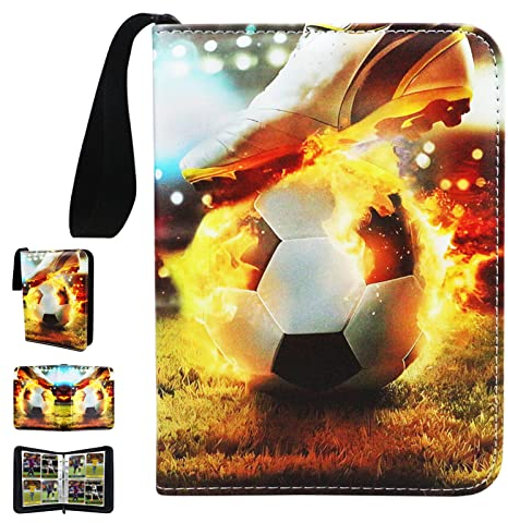 Karten-Sammelalbum, 4 Taschen, 50 Seiten, Kapazität für 400 Karten, Album für Sammelkarten,Trainer Sammelkartenalben，Zur Aufbewahrung von Sammelkarten,Brettspielkarten. (Fußball N)