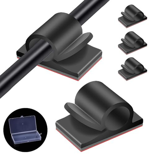 100pcs Large Cable Clips with Storage Box, Black Adhesive Cable Holder Clips, Outdoor Light Wire Clips Cable Tidy Hooks Cord Organiser for Cable Management, Home Office Desk Wall, 14x20mm