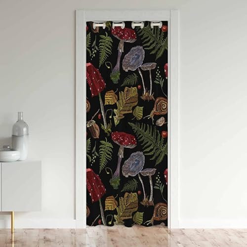 Loussiesd Mushroom Doorway Curtain Privacy, Nature Snail Botanical Leaf Door Cover Curtain,Wild Fungus Plants Insulated Thermal Curtains for Bedroom (1 Panel,132x203cm)